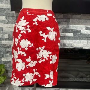 Talbots Red White Floral Cotton Straight Pencil Skirt 4